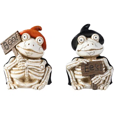 Glitzhome Set Of 2 Halloween Resin Skeleton Frogs Table Decor In Multi