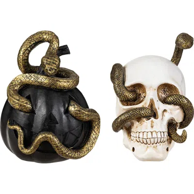 Glitzhome Set Of 2 Halloween Resin Skull Or Highland Cow Table Decor In Multi