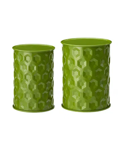 Glitzhome Set Of 2 Honeycomb Green Metal Garden Stool Or Planter Stand