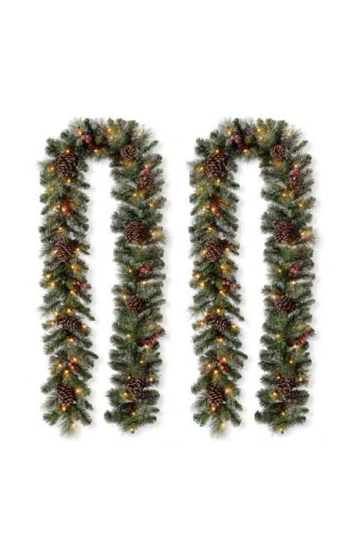 Glitzhome Set Of 2 Illuminated Artificial Christmas Garlands In Green