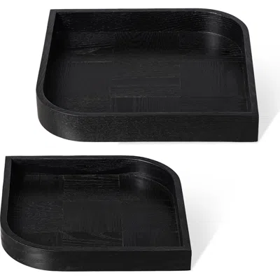 Glitzhome Set Of 2 Leaf Shape Ash Wood Decorative Trays In Black
