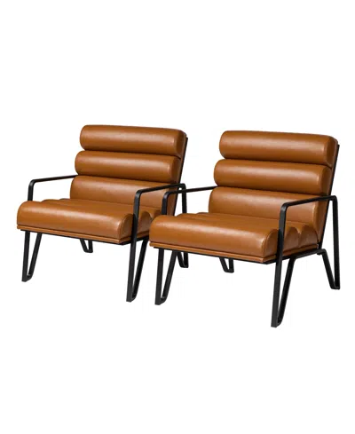 Glitzhome Set Of 2 Leatherette Modern Wavy Accent Armchair In Coffee Bea
