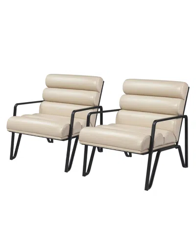 Glitzhome Set Of 2 Leatherette Modern Wavy Accent Chair In Beige