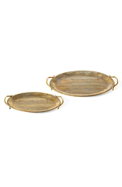 Glitzhome Set Of 2 Metal Gold Decorative Tray With Handles