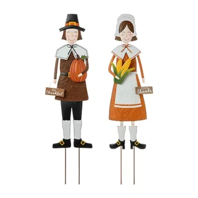 Glitzhome Set Of 2 Metal Harvest Thanksgiving Yard Art In Orange