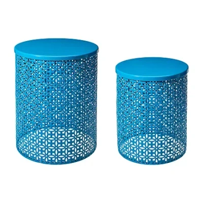 Glitzhome Set Of 2 Metal Planter Stands In Blue