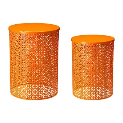 Glitzhome Set Of 2 Metal Planter Stands In Orange