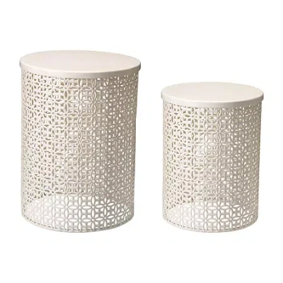 Glitzhome Set Of 2 Metal Planter Stands In White