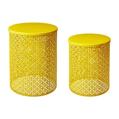 Glitzhome Set Of 2 Metal Planter Stands In Yellow