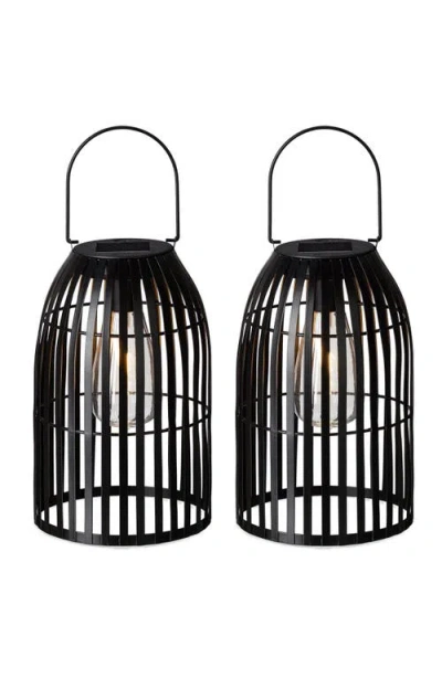 Glitzhome Set Of 2 Metal Woven Solar Powered Outdoor Hanging Lantern With Edison Bulb In Black