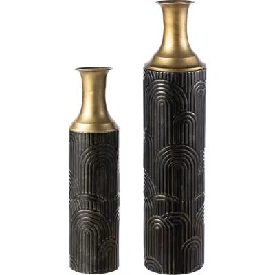 Glitzhome Set Of 2 Modern Metal Floor Vases In Black