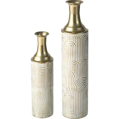 Glitzhome Set Of 2 Modern Metal Floor Vases In Gold