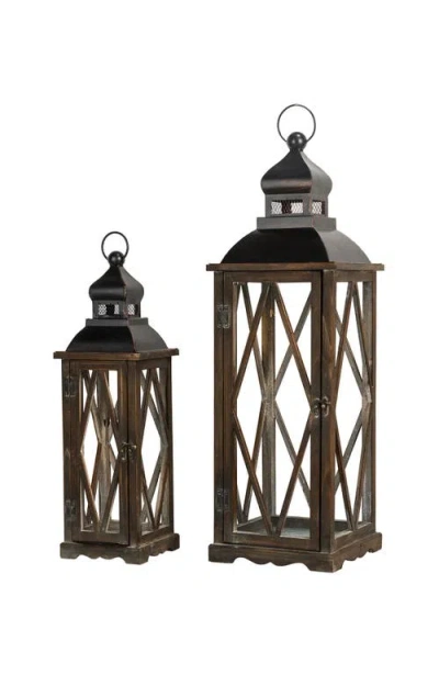 Glitzhome Set Of 2 Oversize Farmhouse Hanging Candle Holders Decorative Floor Lanterns In Black