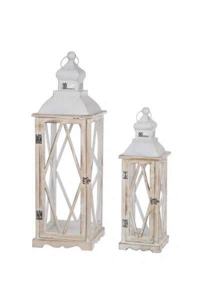 Glitzhome Set Of 2 Oversize Farmhouse Hanging Candle Holders Decorative Floor Lanterns In White