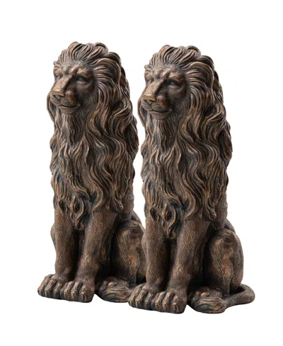 Glitzhome Set Of 2 Oversized Bronze Sitting Lion Garden Statue