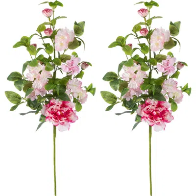 Glitzhome Set Of 2 Pink Hydrangea, Peony & Cherry Floral Picks