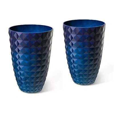 Glitzhome Set Of 2 Plastic Pot Planters In Blue
