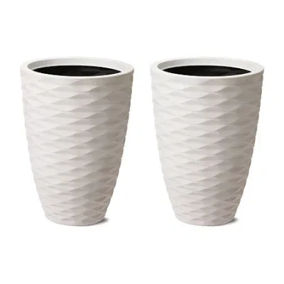 Glitzhome Set Of 2 Polyresin Planters In White