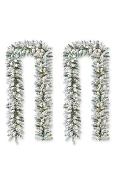 Glitzhome Handmade Set Of Two 6ft Pre-lit Snow Flocked Christmas Garland In Gray