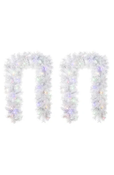 Glitzhome Set Of 2 Pre-lit Flocked Christmas Garland With Timer In Multi