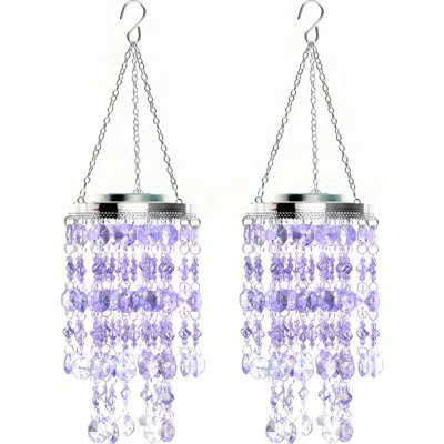 Glitzhome Set Of 2 Solar Lighted Acrylic Jewel Beaded Wind Chime Or Chandelier Hanging Decor In Transparent