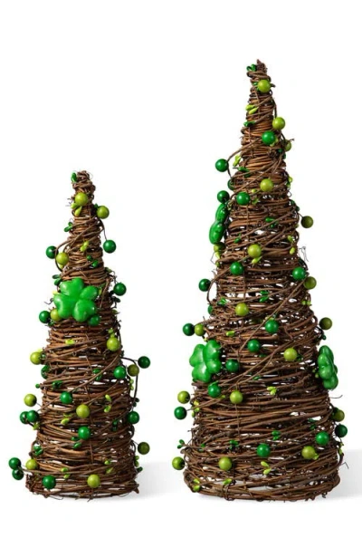 Glitzhome Set Of 2 St. Patrick's Rattan Shamrock And Berries Table Tree In Green