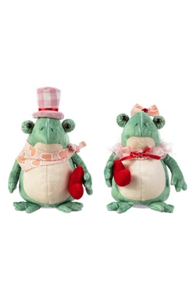 Glitzhome Set Of 2 Valentine's Frog Couple Figurine In Green