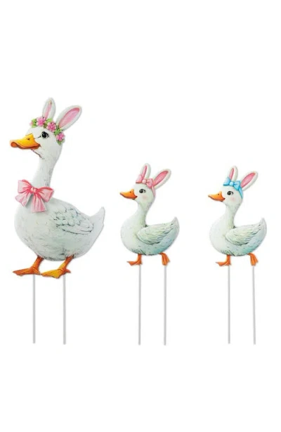 Glitzhome Set Of 3 Easter Metal Duck Yard Stake In Multi