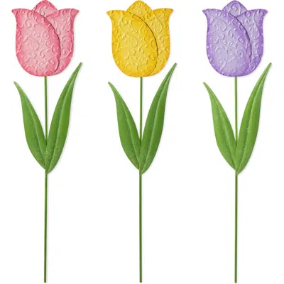Glitzhome Set Of 3 Easter Metal Tulips Yard Stake In Multi