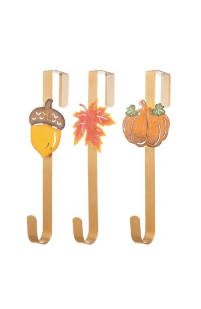 Glitzhome Set Of 3 Fall Metal Glitter Wreath Hangers In Multi