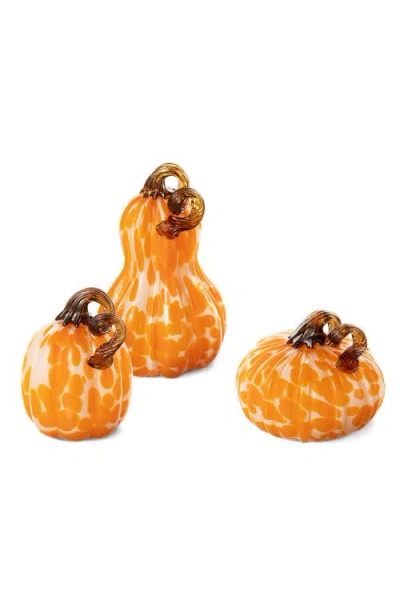 Glitzhome Set Of 3 Glass Pumpkin & Gourd In Orange