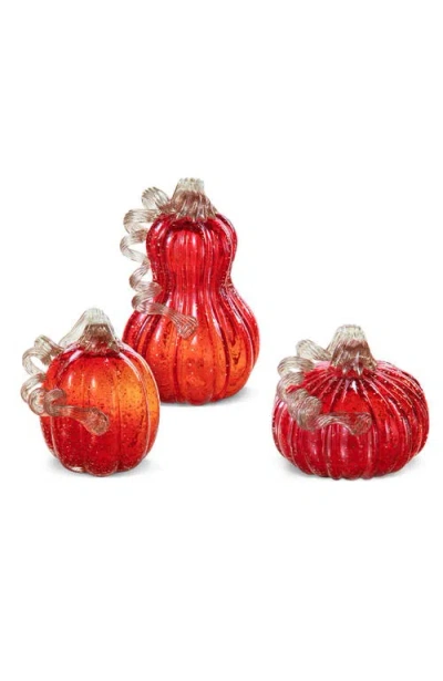 Glitzhome Set Of 3 Glass Pumpkin & Gourd In Red