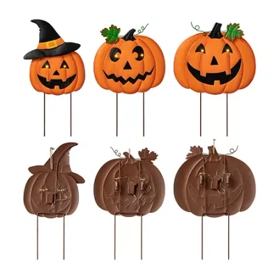 Glitzhome Set Of 3 Halloween Lighted Holiday Yard Art In Orange