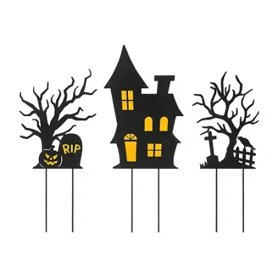 Glitzhome Set Of 3 Halloween Metal Holiday Yard Art In Black