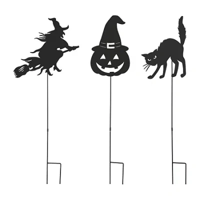 Glitzhome Set Of 3 Halloween Metal Holiday Yard Art In Black