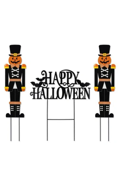 Glitzhome Set Of 3 Halloween Metal Nutcracker And Happy Halloween Yard Stake In Black
