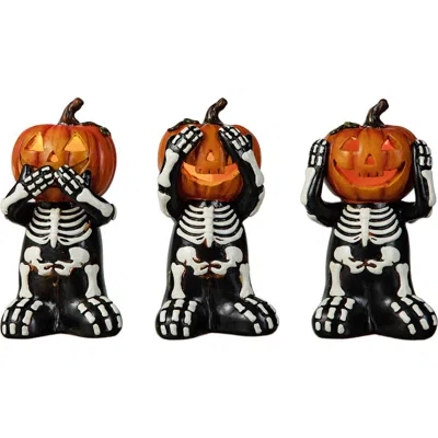 Glitzhome Set Of 3 Halloween Resin Skeleton Pumpkin Table Decor In Black