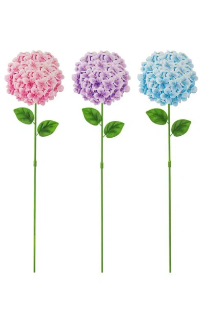 Glitzhome Set Of 3 Metal Happy Face Flower Hydrangea Picks Wall Decor In Pink