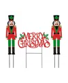 Glitzhome Set Of 3 Metal Nutcracker And Merry Christmas Yard Stake In Multi