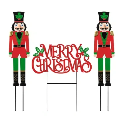 Glitzhome Set Of 3 Metal Nutcracker Christmas Yard Art In Red
