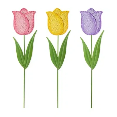 Glitzhome Set Of 3 Metal Tulips Easter Yard Art In Multi