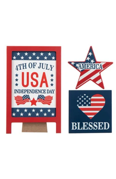 Glitzhome Set Of 3 Patriotic Americana Wooden Block Table Sign In Multi