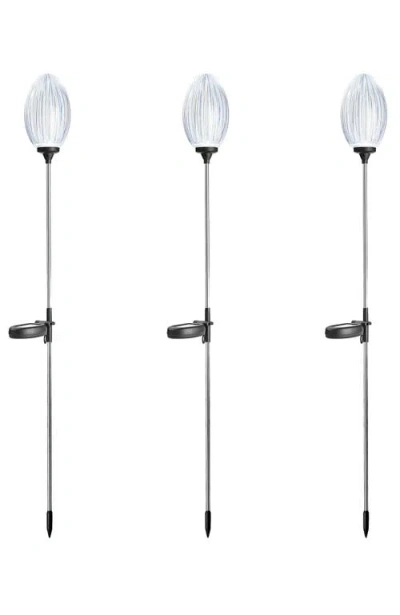 Glitzhome Set Of 3 Solar Stake Oval Flower Light With Stainless Steel Pole In Black
