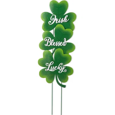 Glitzhome Set Of 3 St. Patrick's Metal Shamrock Yard Stake In Green