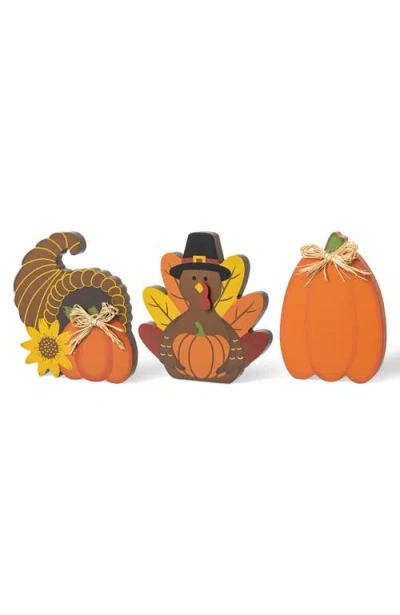 Glitzhome Set Of 3 Thanksgiving Wooden Pumpkin Turkey Table Decor In Multi