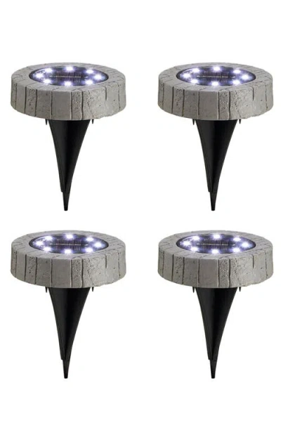 Glitzhome Set Of 4 Solar Powered Resin Ground Light Disk Light In Multi