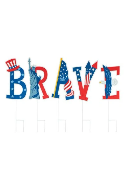 Glitzhome Set Of 5 Patriotic Americana Brave Yard Stake Or Wall Decor In Multi