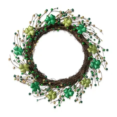 Glitzhome Shamrock Berry Wreath In Green