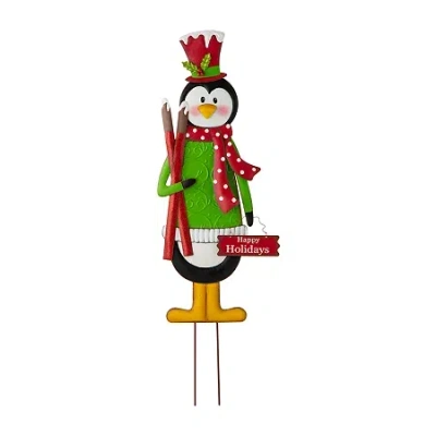 Glitzhome Ski Penguin Christmas Yard Art In Green