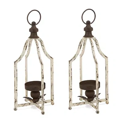 Glitzhome Small Farmhouse Metal 2-pc. Decorative Lantern In White